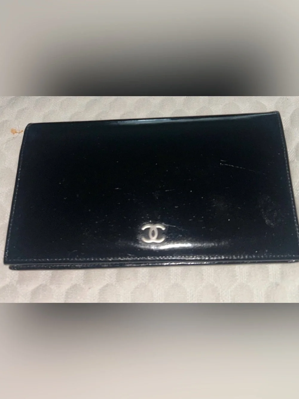 CHANEL Black Patent Leather Long Wallet Halogram is same number as card